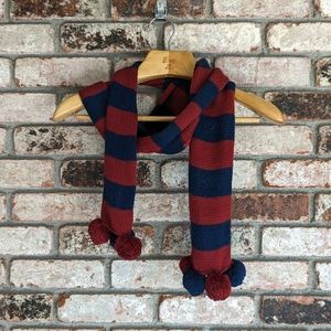 🔵 Pom Pom Tassel Knit Scarf in Burgundy & Navy